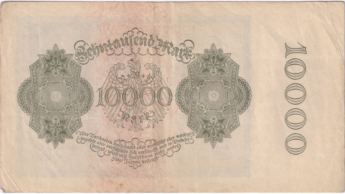 Germany 1922 10,000 Mark Note, Pick #72, EF