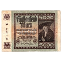 Germany 1922 5,000 Mark Note, VF (tear)