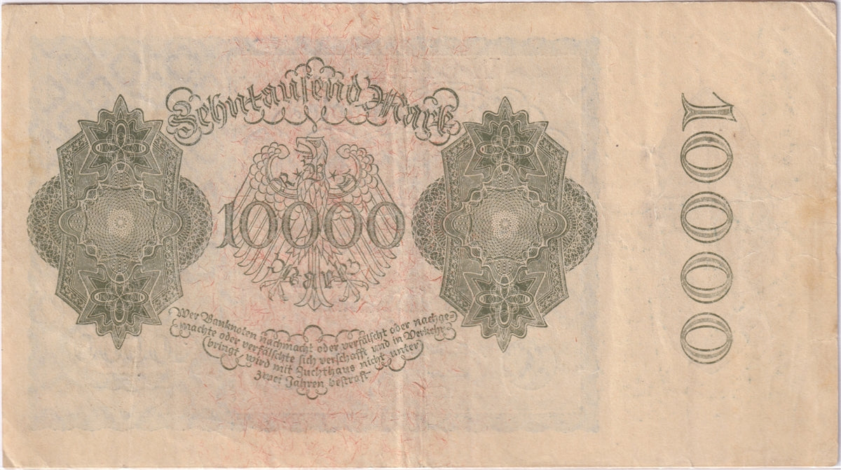 Germany 1922 10,000 Mark Note, Pick #72, VF-EF
