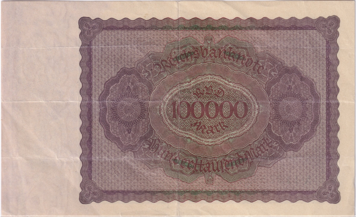 Germany 1923 100,000 Mark Note, Pick #83a, VF-EF (impaired)