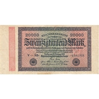 Germany 1923 20,000 Mark Note, VF (stain)