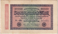 Germany 1923 20,000 Mark Note, Pick #85f, EF