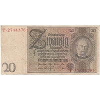 Germany 1929 20 Reichsmark Note, F-VF