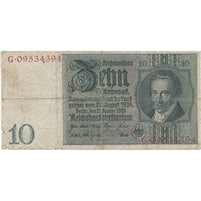 Germany 1929 10 Reichsmark Note, F (tears)