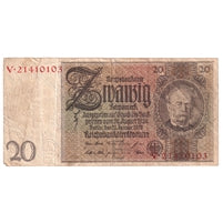 Germany 1929 20 Reichsmark Note, Pick #181a, F