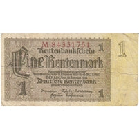 Germany 1937 1 Rentenmark Note, 8 Digit, F