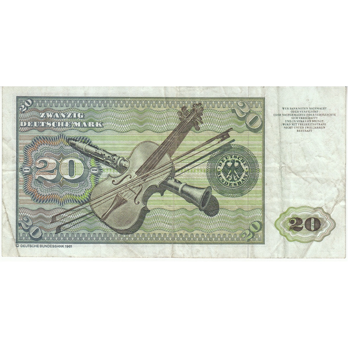 Germany 1980 20 Deutsche Mark Note, Pick #31d, VF