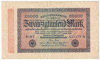 Germany 1923 20,000 Mark Note, Pick #85a, EF