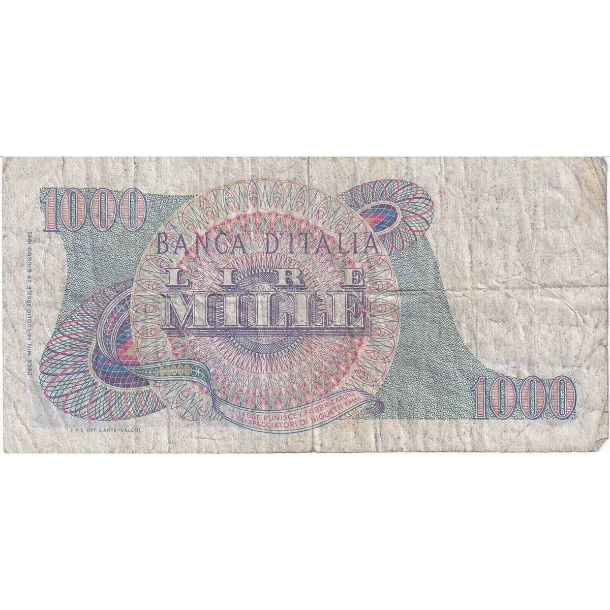 Italy Note 1962 1000 Lire, F