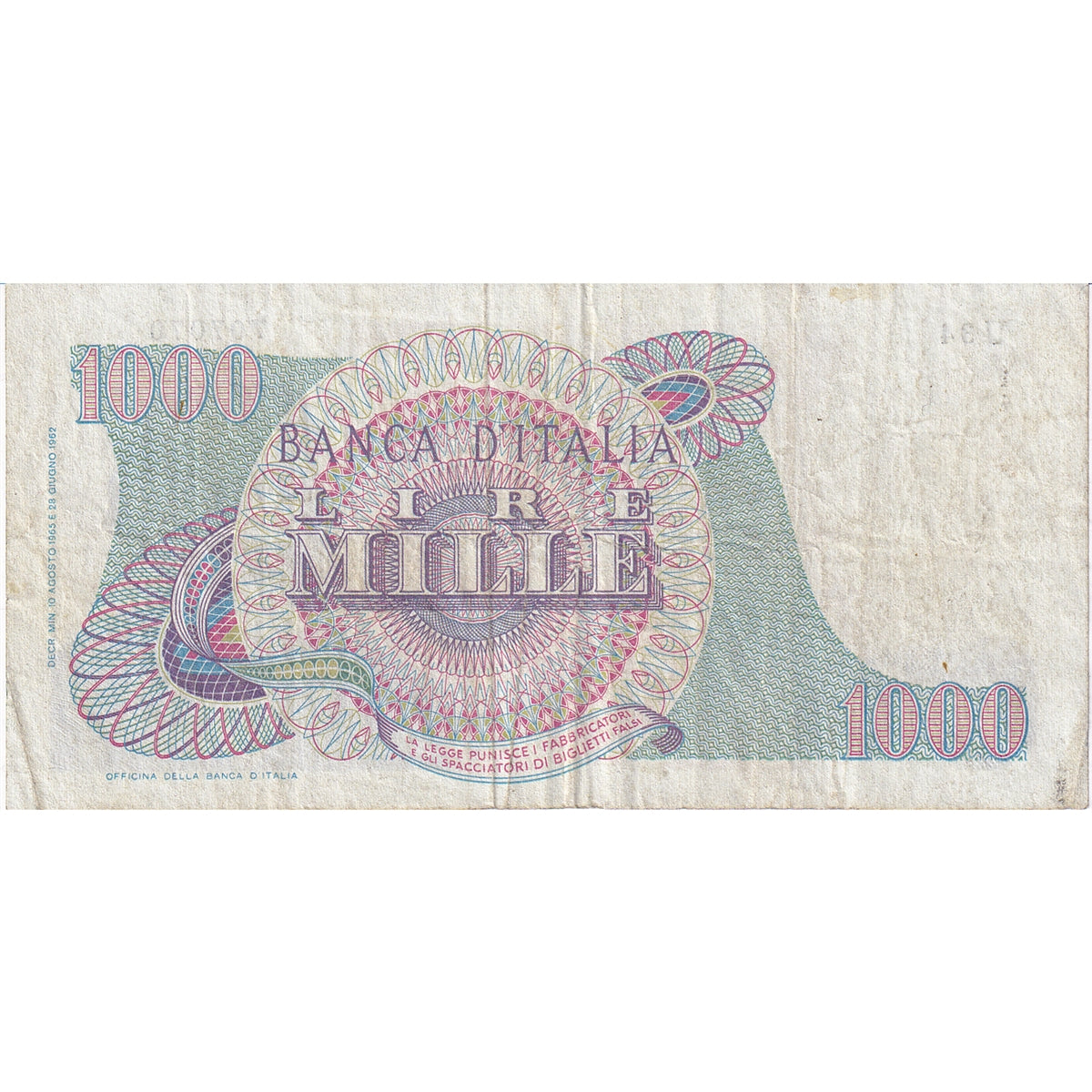 Italy Note 1965 1000 Lire, VF