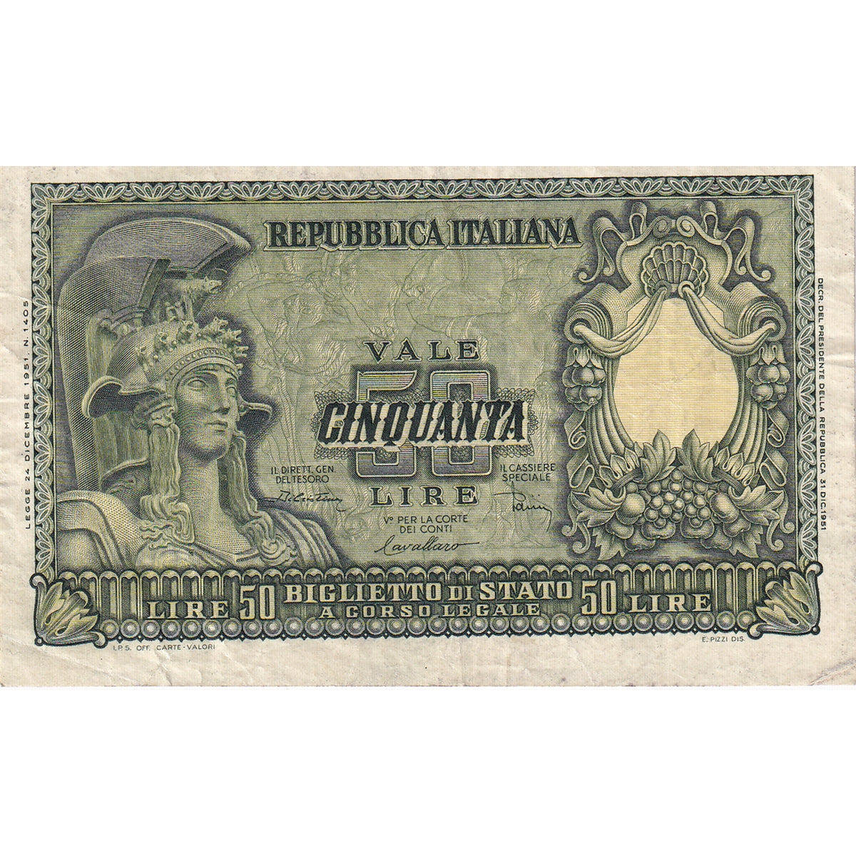 Italy Note 1951 50 Lire, VF