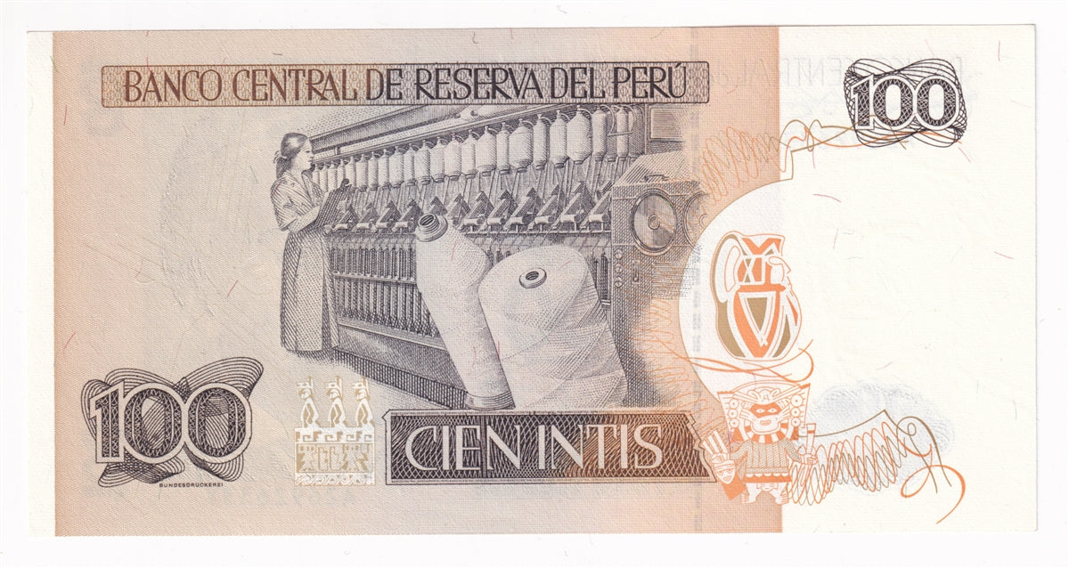 Peru Note 1987 100 Intis, UNC