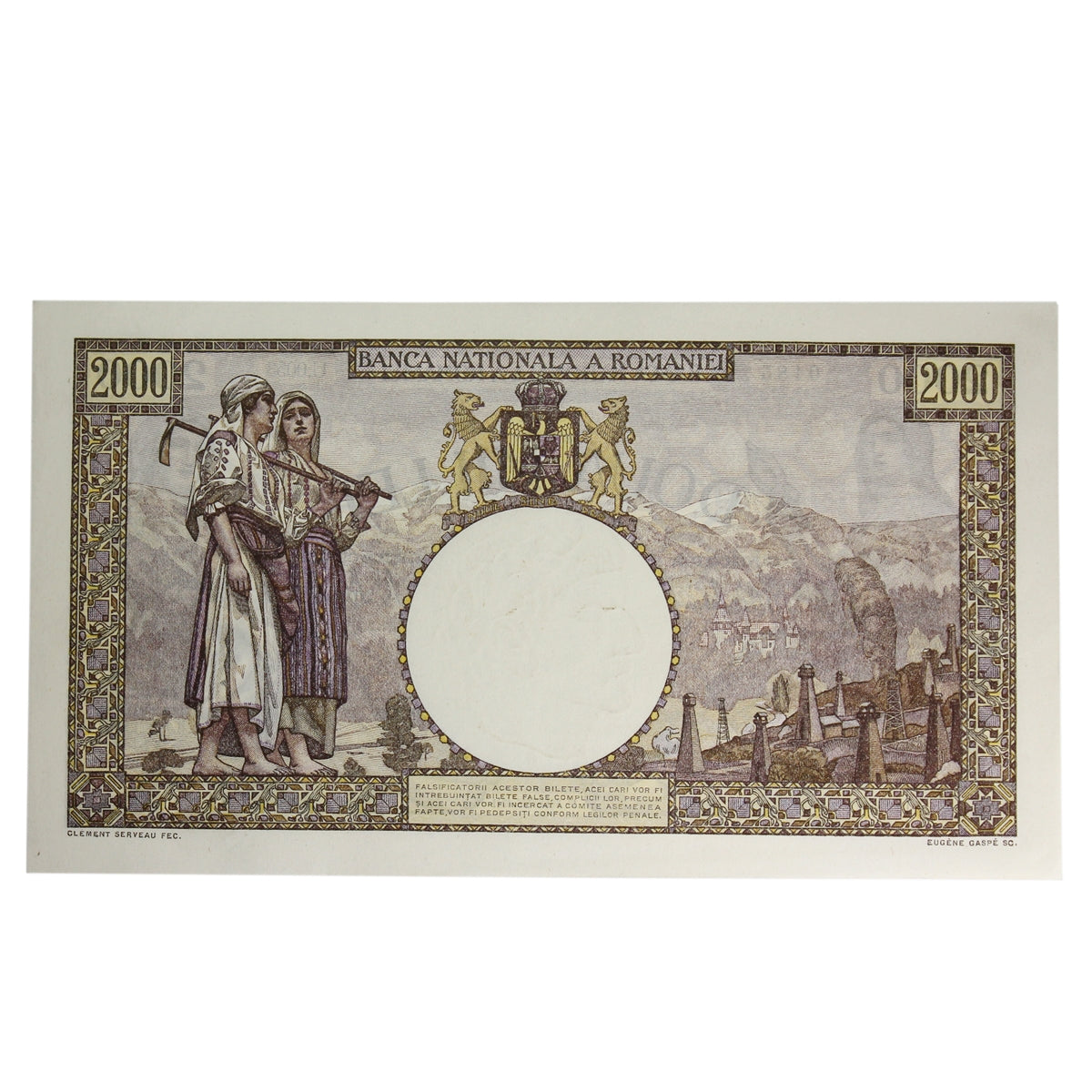 Romania 1941 2,000 Lei Note, Pick #53a, AU-UNC