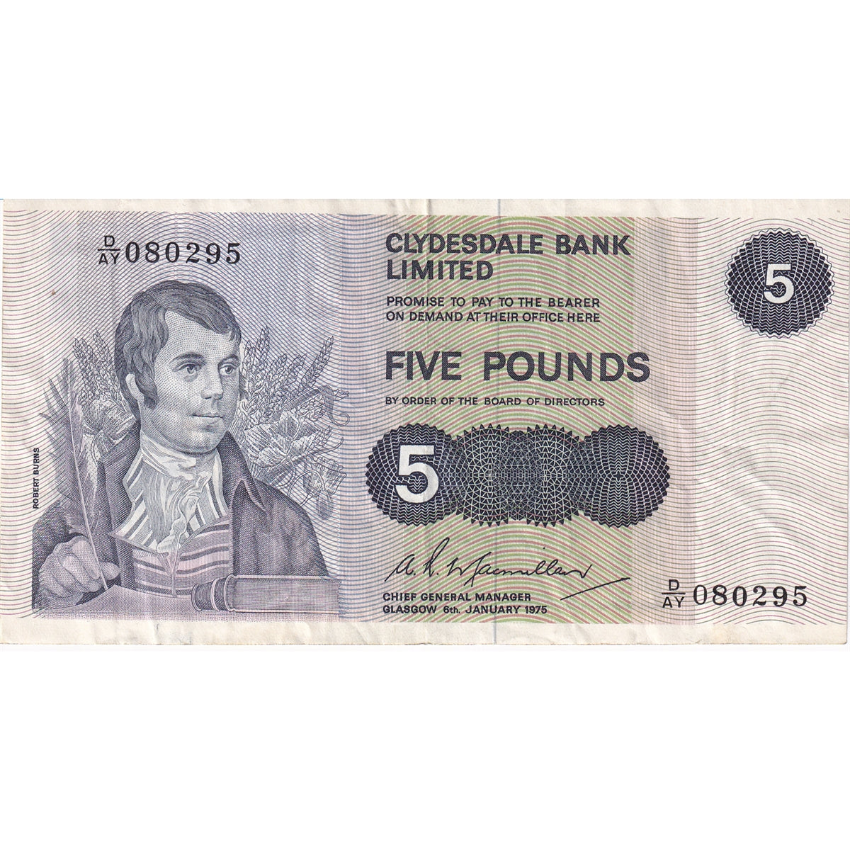 Scotland 1975 Clydesdale Bank 5 Pound Note, VF