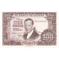 Spain 1953 100 Pesetas Note, Pick #145a, UNC