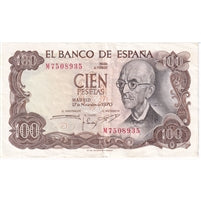 Spain 1970 100 Pesetas Note, Pick #152a, EF-AU