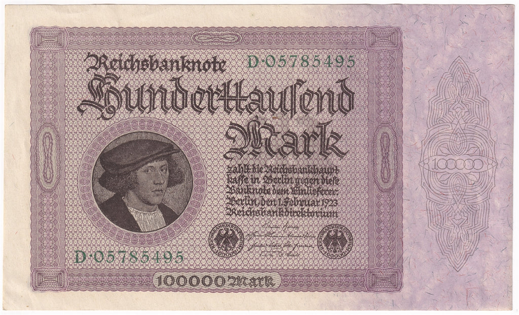 Germany 1923 100,000 Mark Note, Pick #83a, AU-UNC