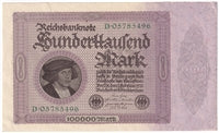 Germany 1923 100,000 Mark Note, Pick #83a, AU