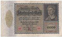 Germany 1922 10,000 Mark Note, Pick #70, F-VF