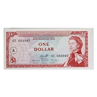 East Caribbean States 1965 1 Dollar Note, Pick #13h A Overprint, AU-UNC
