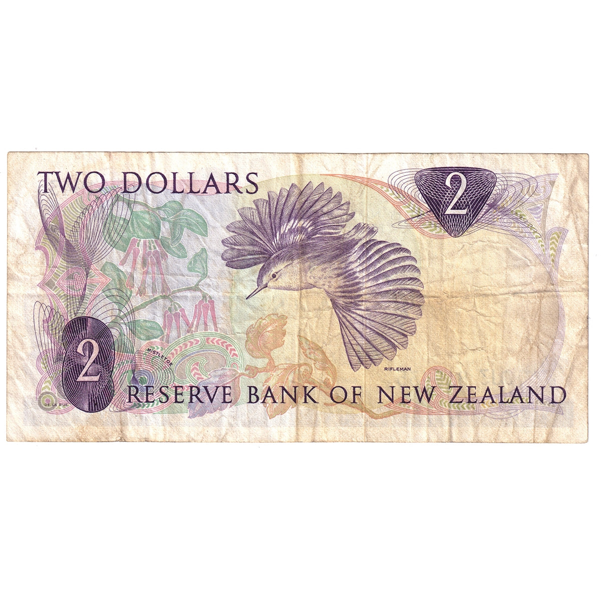New Zealand Note 1968-75 2 Dollars, Wilks Signature, VF