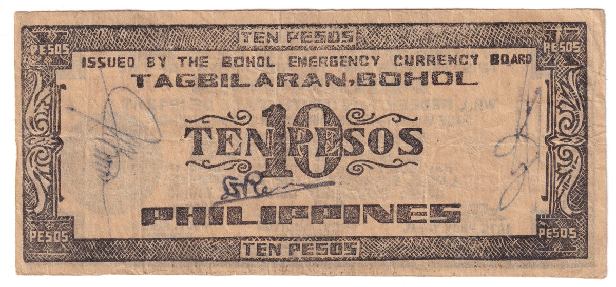 Phillippines Note 1942 10 Pesos Bohol, VF