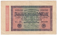 Germany 1923 20,000 Mark Note, Pick #85b, VF