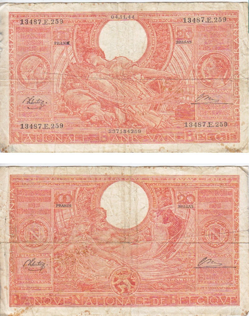 Belgium Note 1944 100 Francs, VF