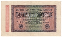 Germany 1923 20,000 Mark Note, Pick #85b, EF