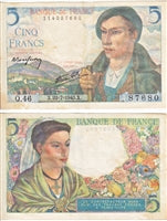 France 1943 5 Francs Note, Pick #98a, EF-AU