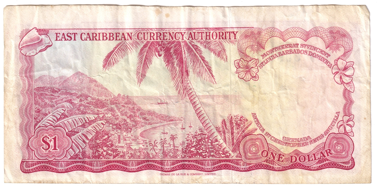 East Caribbean States 1965 1 Dollar Note, Pick #13d, Signature 5, VF (stain)