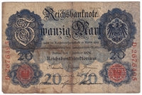 Germany 1908 20 Mark Note, Pick #31, VG-F