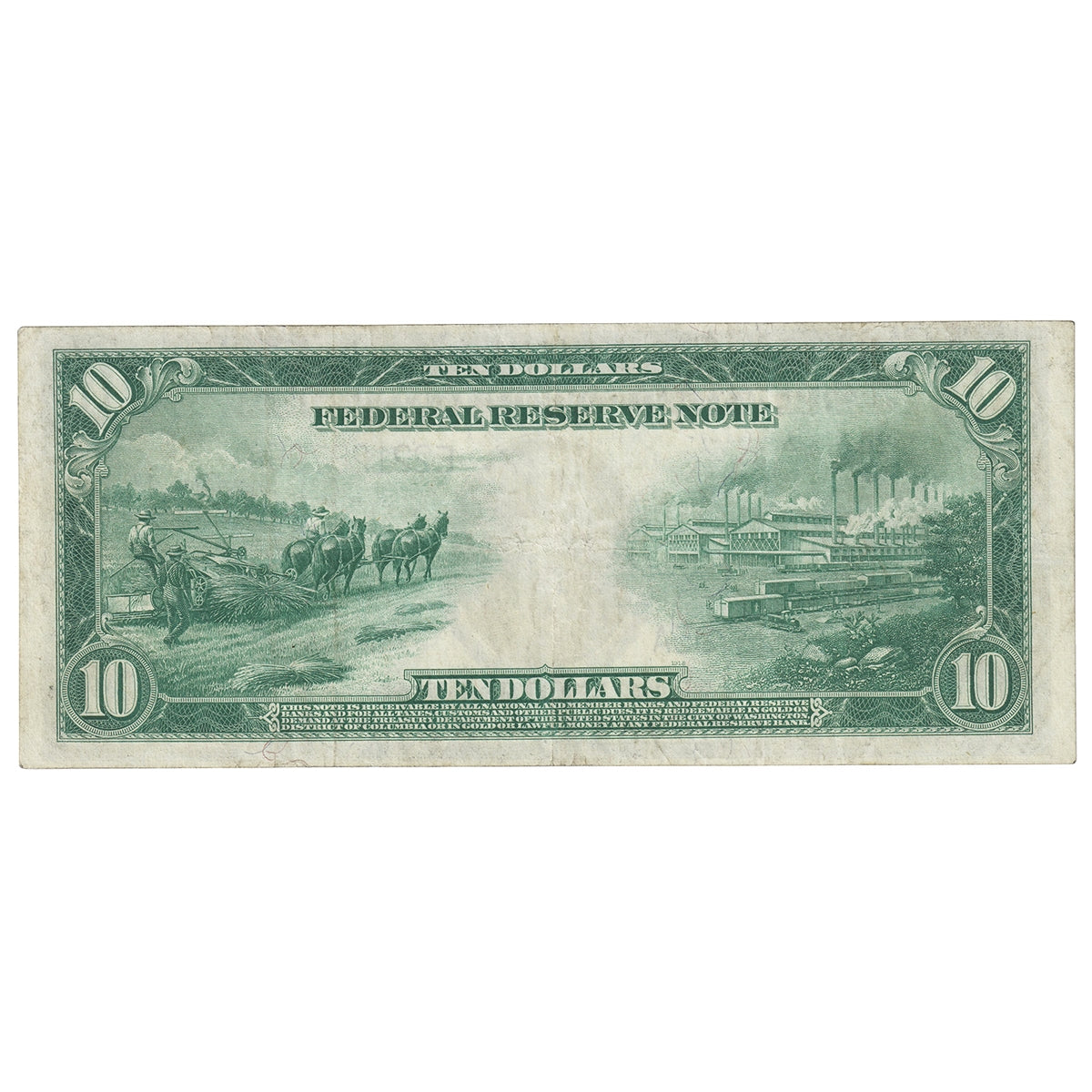 USA 1914 $10 Note, FR #923, White-Mellon, Federal Reserve Note, Richmond, VF