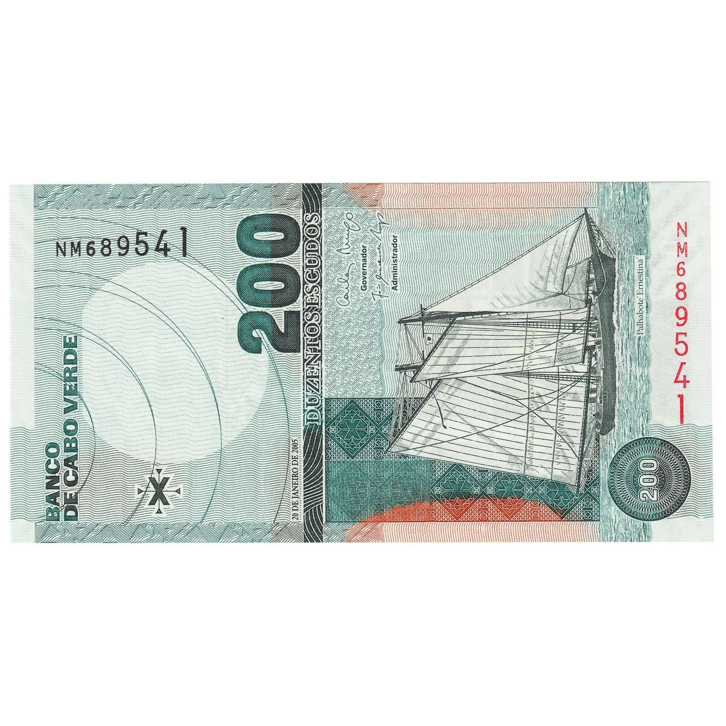 Cape Verde 2005 200 Escudos Note, Pick #68a, UNC