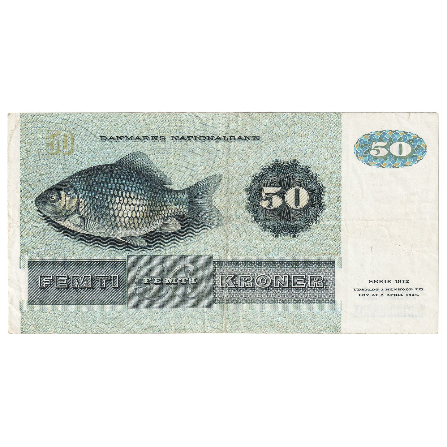 Denmark 1976 50 Kroner Note, Pick #50b, VF