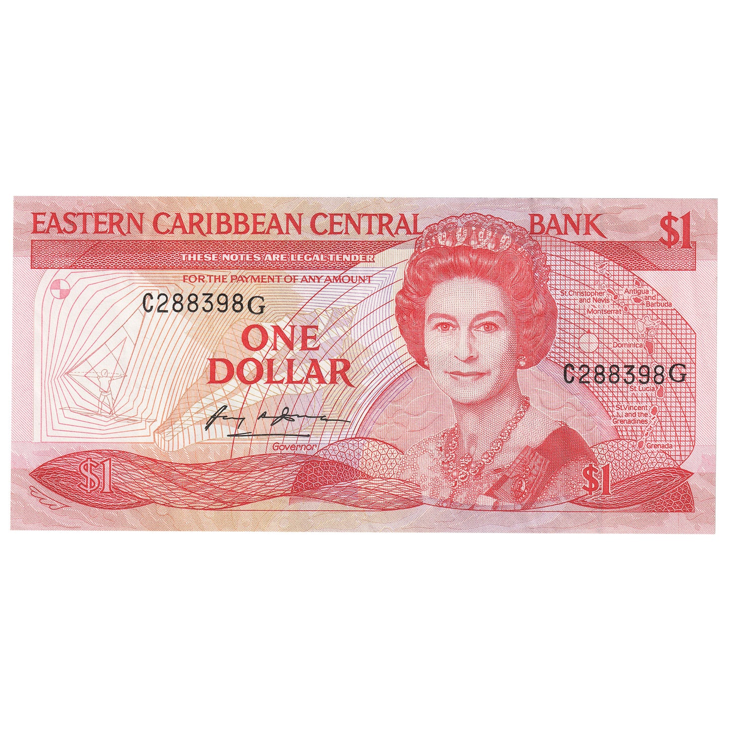 East Caribbean States 1985-88 1 Dollar Note, Pick #17g, AU
