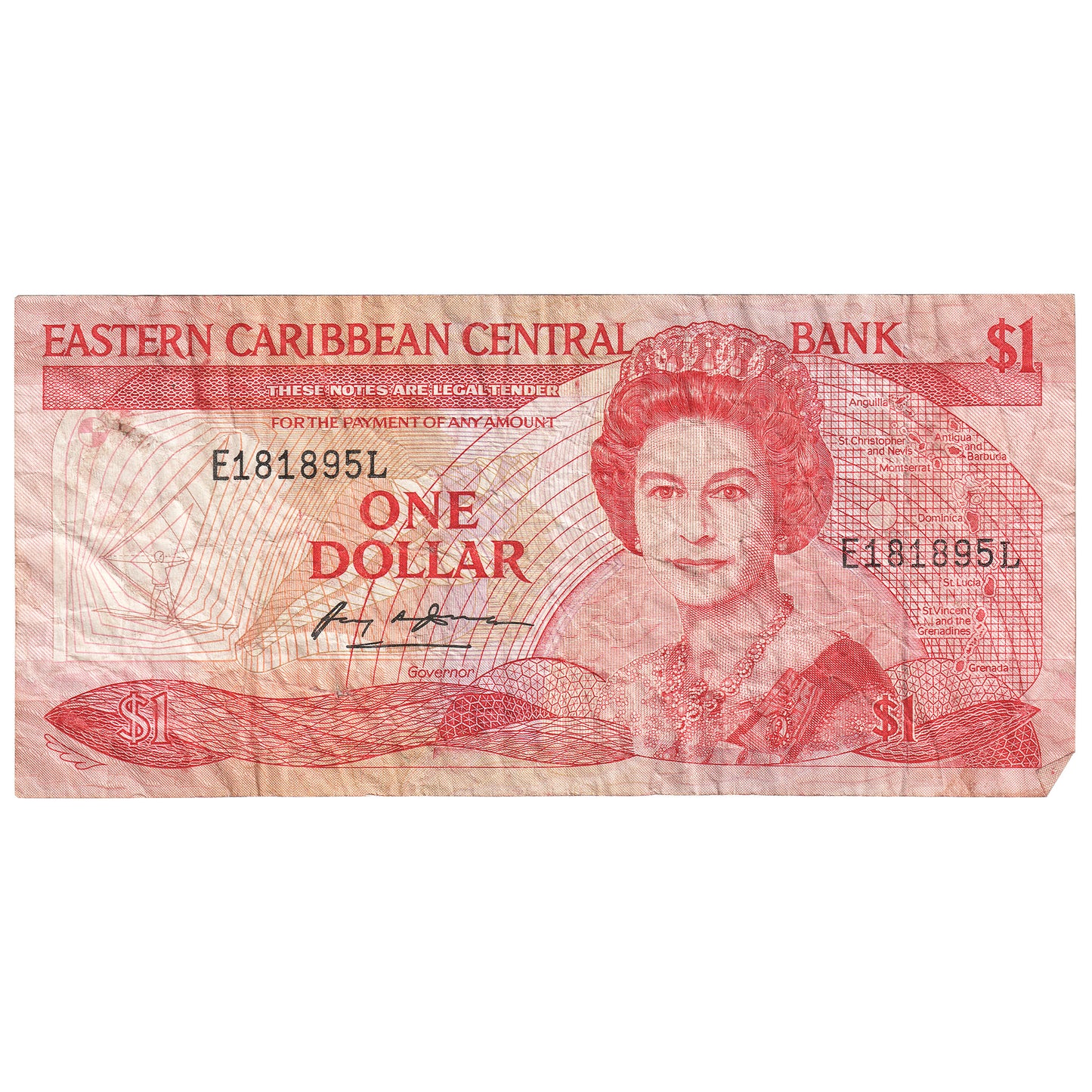 East Caribbean States 1988-89 1 Dollar Note, Pick #21l, VF