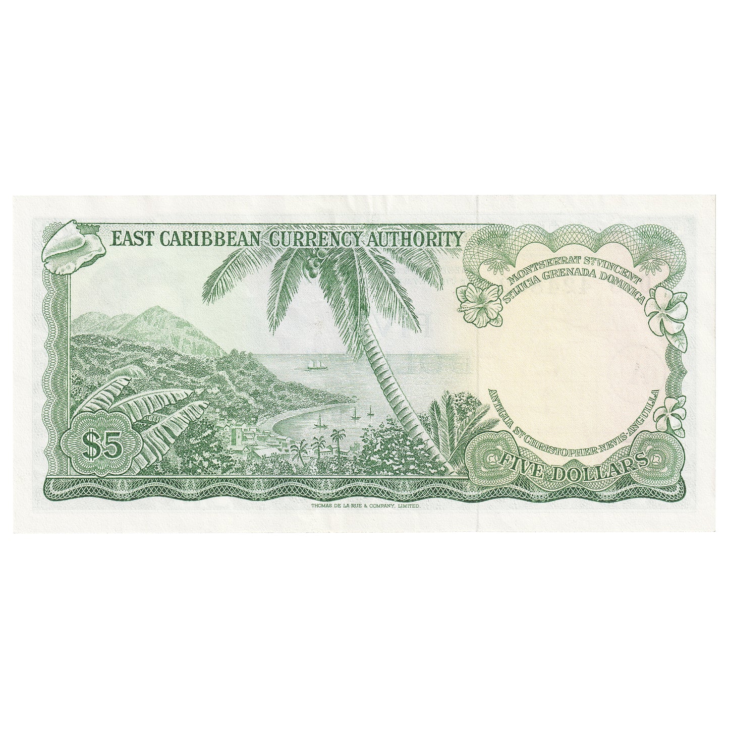 East Caribbean States 1965 5 Dollar Note, Pick #14h, Signature 10, AU