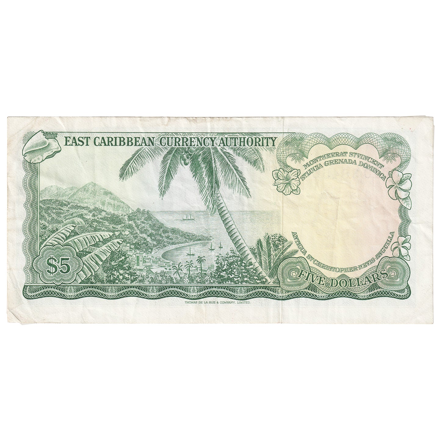 East Caribbean States 1965 5 Dollar Note, Pick #14h, Signature 10, EF