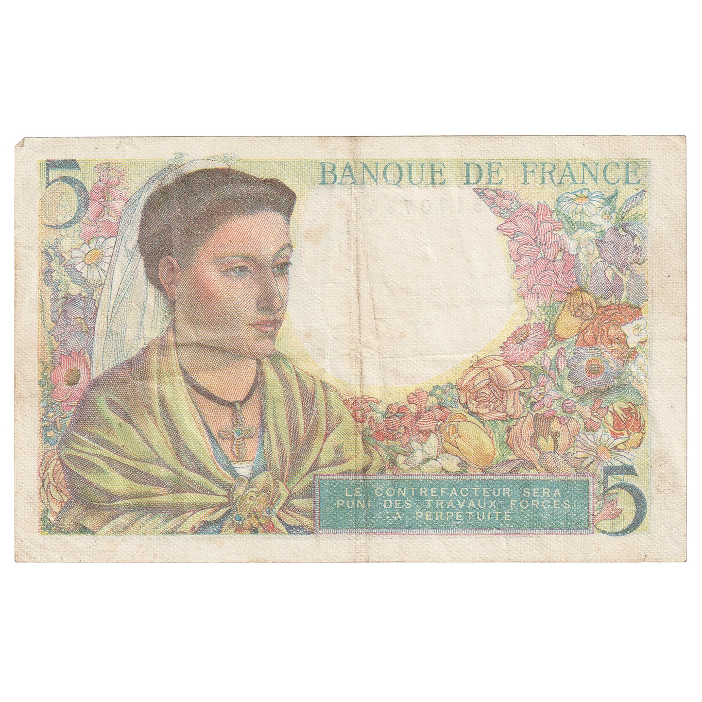 France 1943 5 Francs Note, Pick #98a, VF-EF