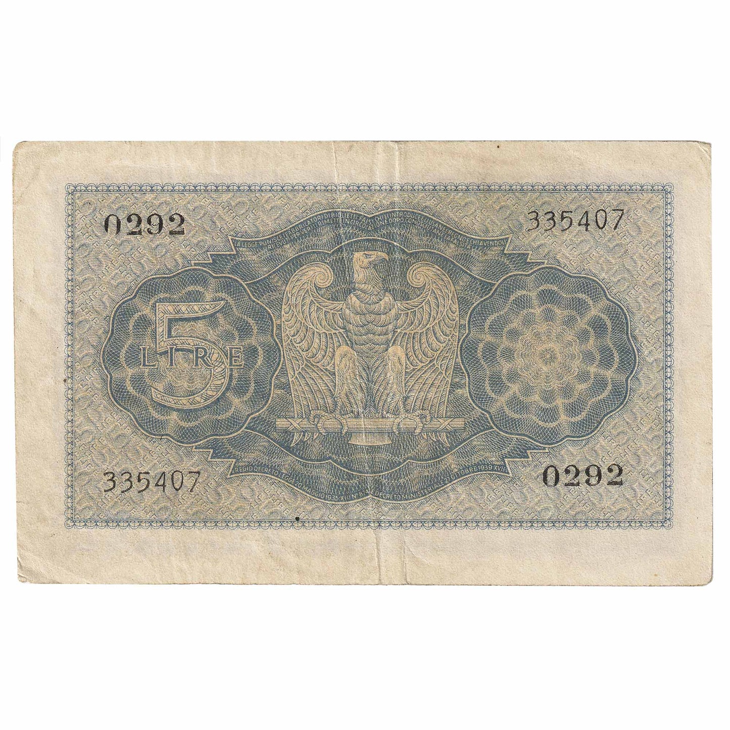 Italy 1940 5 Lire Note, Pick #28, EF
