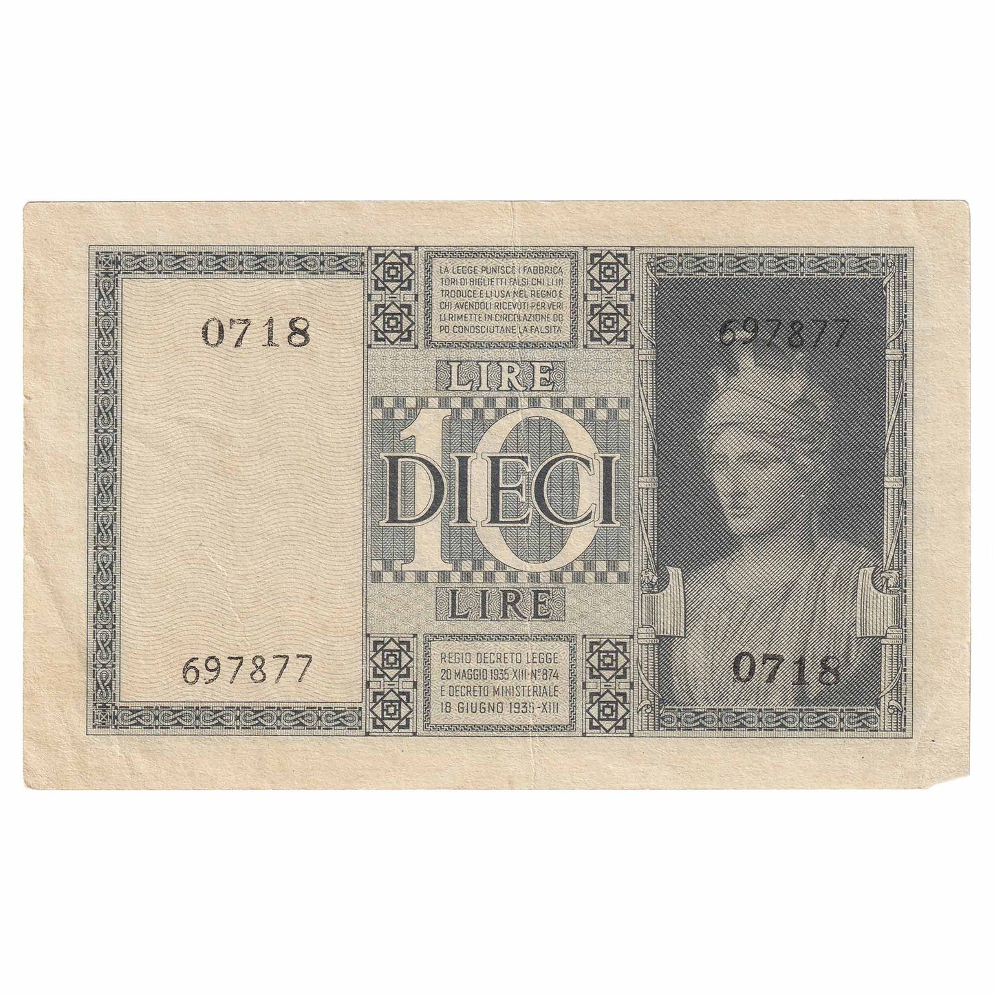 Italy 1944 10 Lire Note, Pick #25c, EF-AU