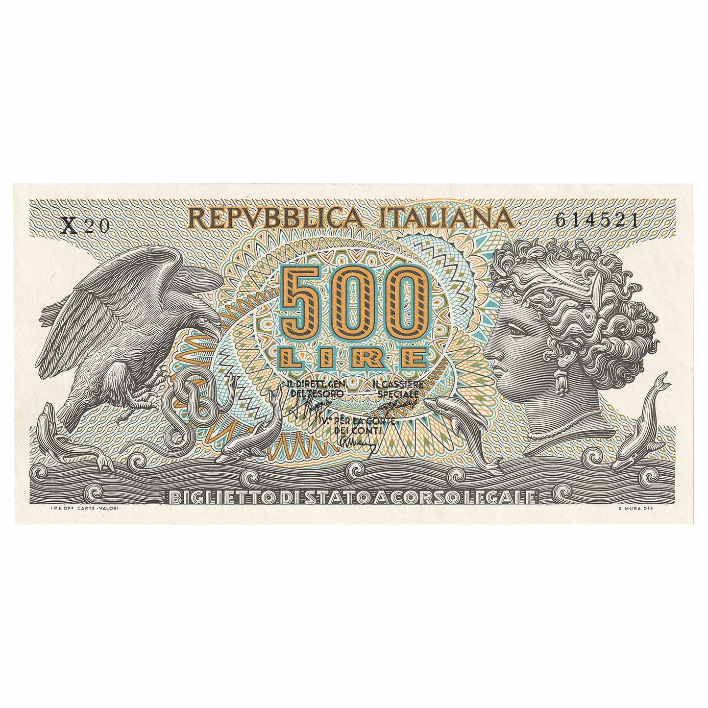 Italy 1970 500 Lire Note, Pick #93a, AU