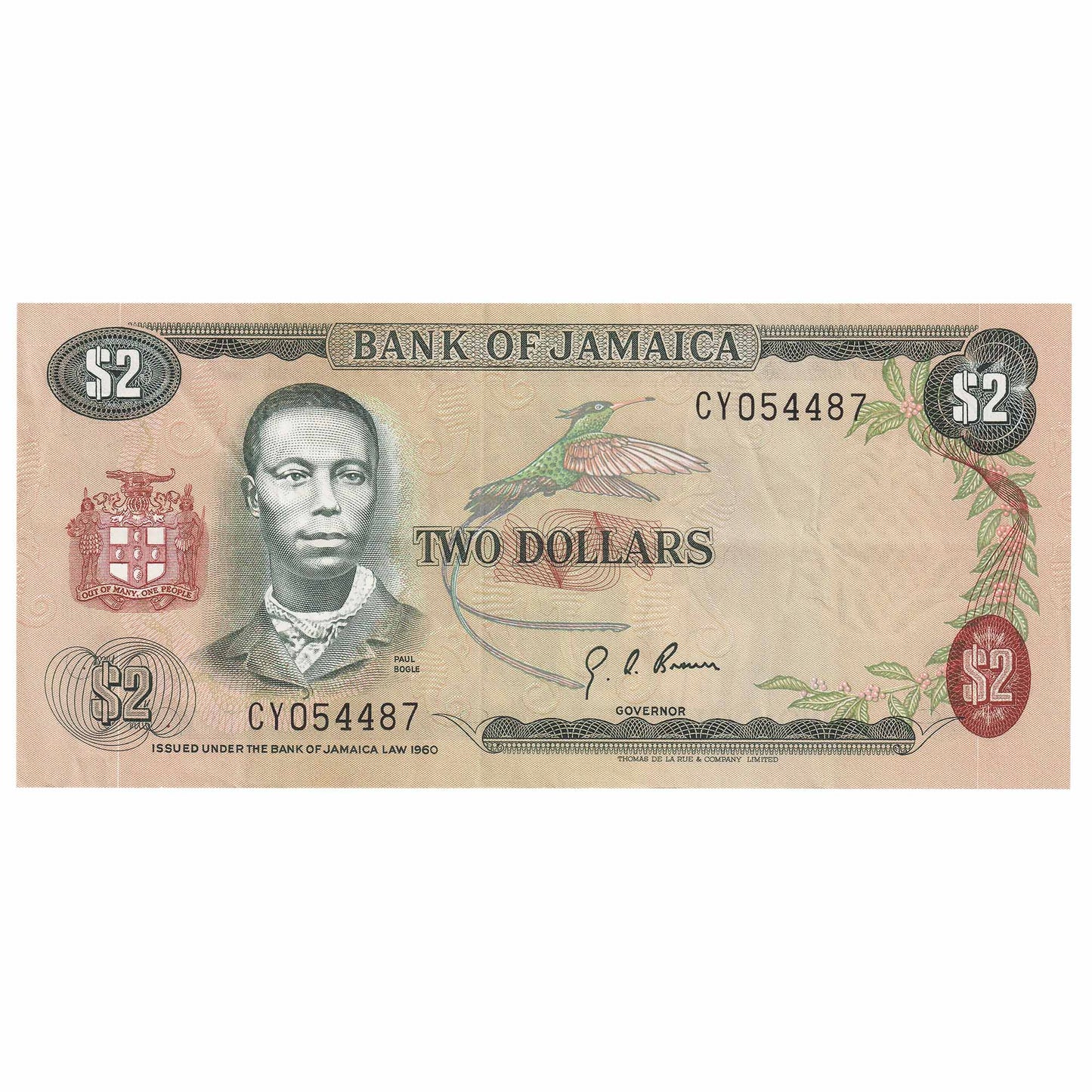 Jamaica L.1960 (1970) 2 Dollar Note, Pick #55a, EF