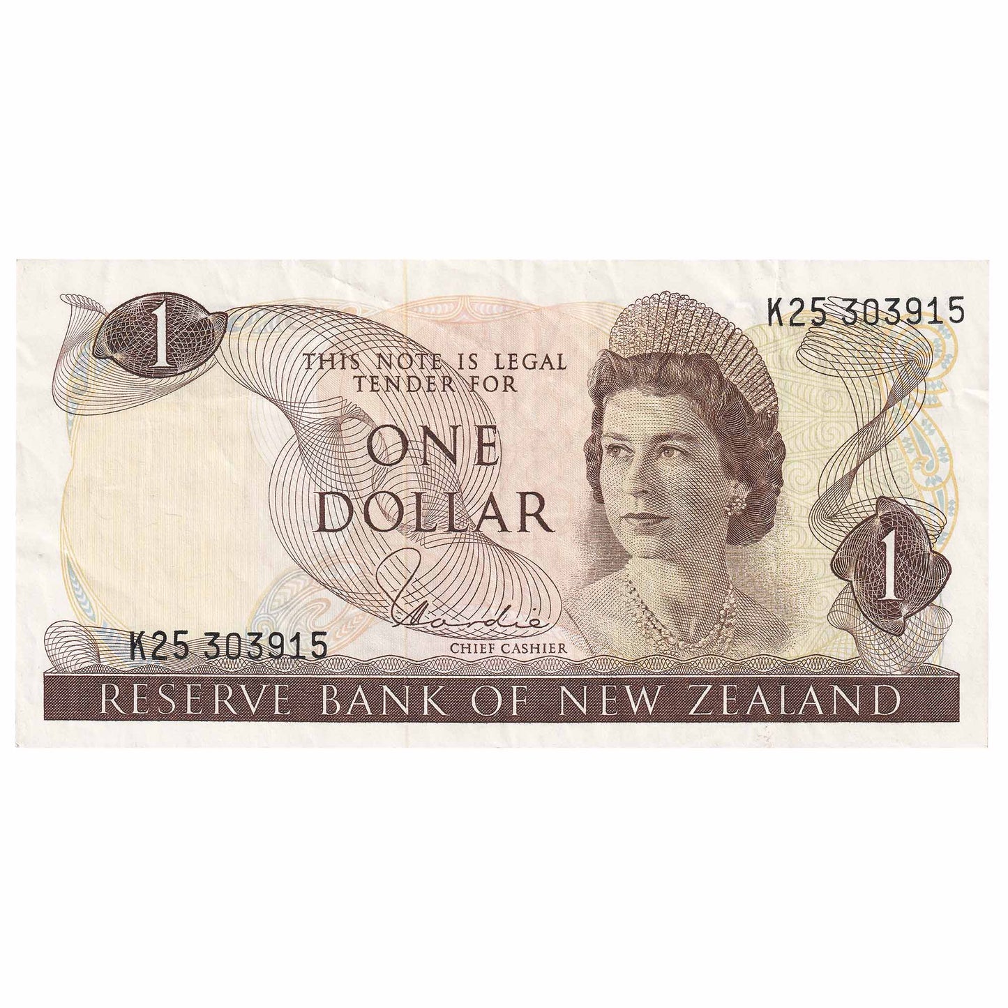 New Zealand 1977-81 1 Dollar Note, Pick #163d, VF