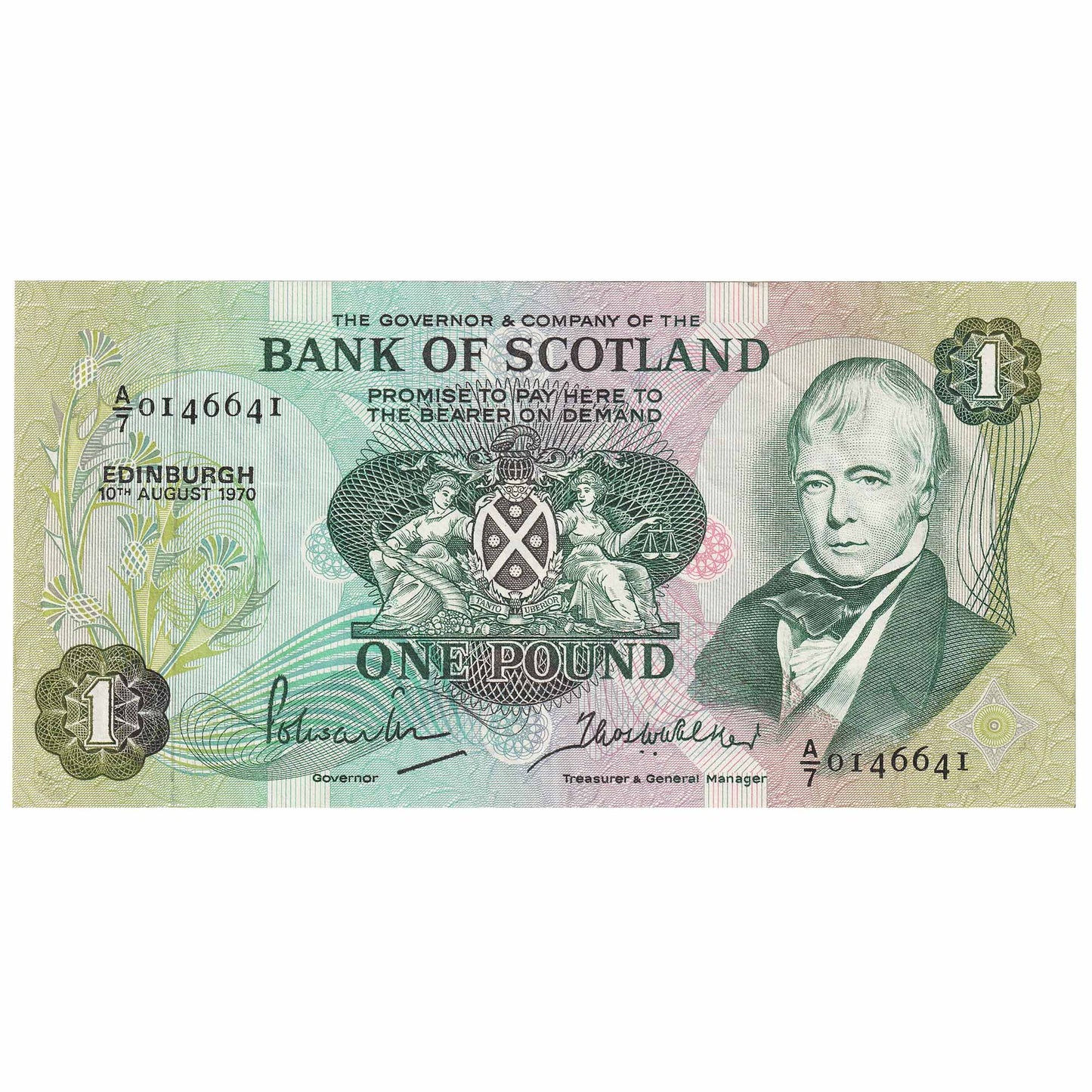 Scotland 1970 Bank of Scotland 1 Pound Note, SC109a, VF-EF