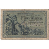 Germany 1904 5 Mark Note, 6 Digit, VG