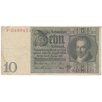 Germany 1929 10 Reichsmark Note, without under, F