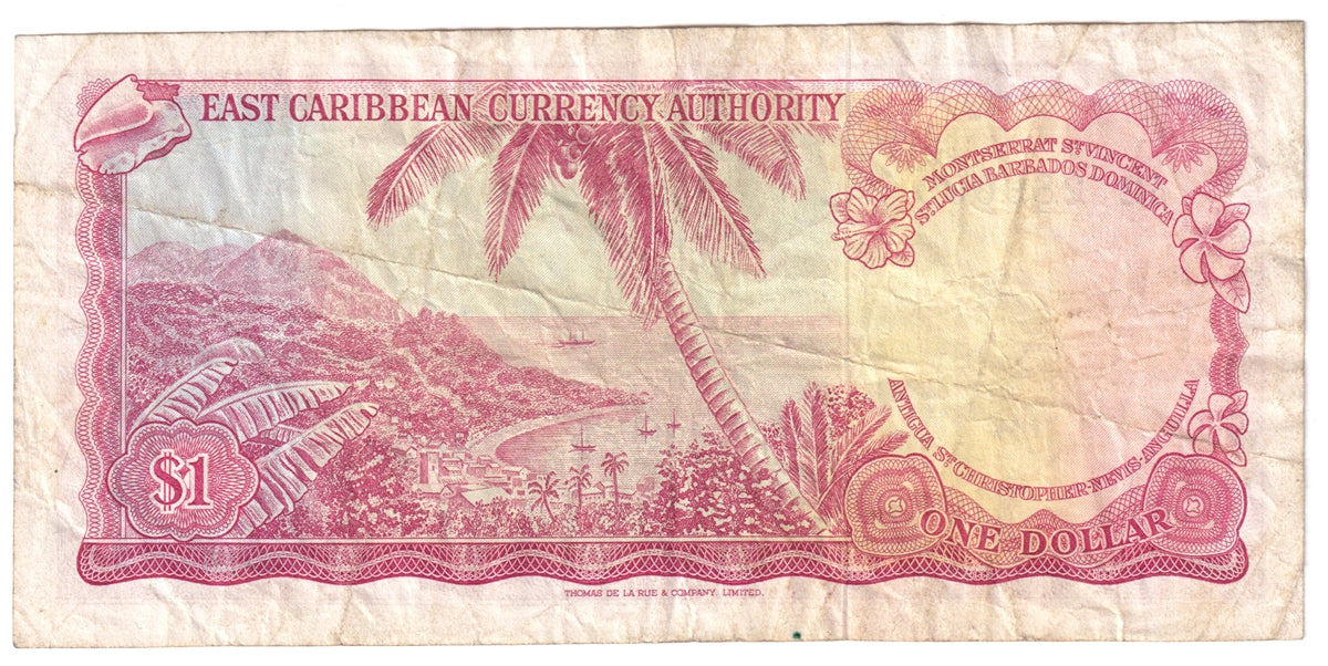 East Caribbean States 1965 1 Dollar Note, Pick #13d, Signature 1, VF (stain)