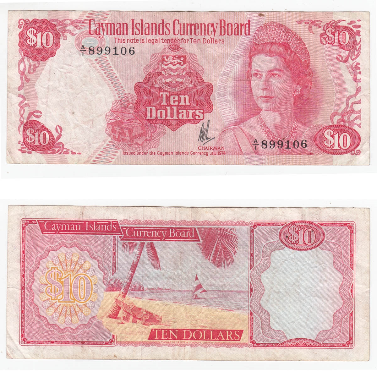 Cayman Islands Note 1974 10 Dollars, VF